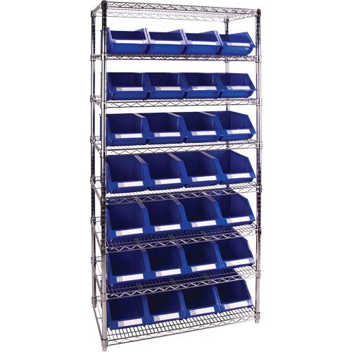 Heavy-Duty Wire Shelving Unit with Storage Bins, 8 Tiers, 36" W x 74" H x 18" D