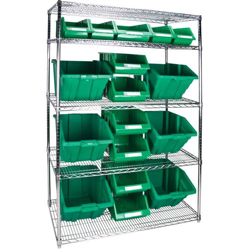 Heavy-Duty Wire Shelving Unit with Storage Bins, 5 Tiers, 48" W x 74" H x 24" D