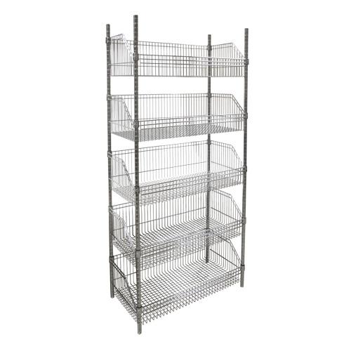 Wire Basket Shelving Unit, 5 Tiers, 48" W x 74" H x 24" D - PuriLite