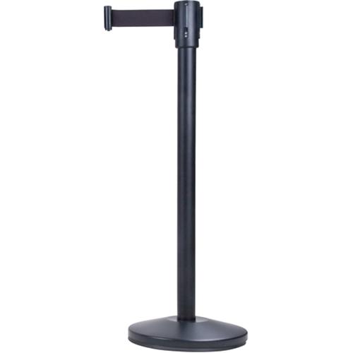 Free-Standing Crowd Control Barrier, Steel, 35" H, Black Tape, 7' Tape Length