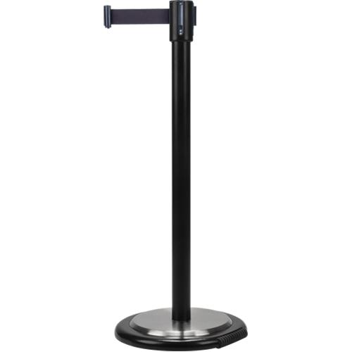 Free-Standing Crowd Control Barrier, Steel, 35" H, Black Tape, 12' Tape Length