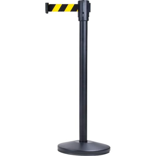 Free-Standing Crowd Control Barrier, Steel, 35" H, Black/Yellow Tape, 7' Tape Length