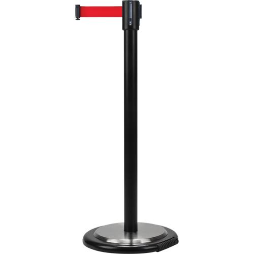 Free-Standing Crowd Control Barrier, Steel, 35" H, Red Tape, 12' Tape Length