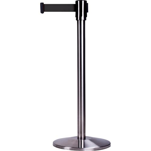 Free-Standing Crowd Control Barrier, Steel, 35" H, Black Tape, 7' Tape Length