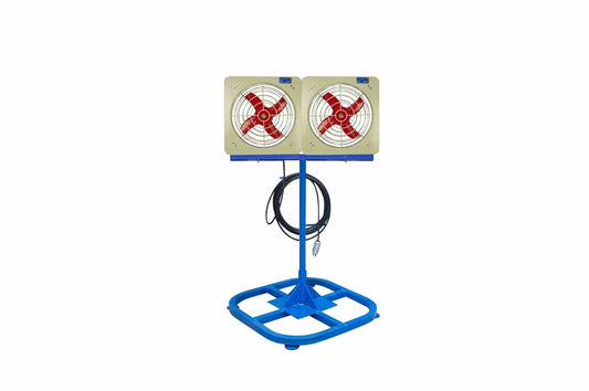 (2) 400mm Electric Explosion Proof Fans on Stand - 2400 CFM & 1450 RPM Per Fan - Pedestal Mount - ATEX Rated - 220V, 50Hz - 50' Cord w/ 16A EXP Pin/Sleeve Cord Cap