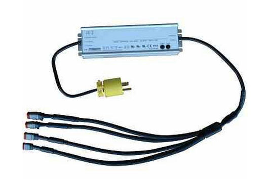 4-Plug Multiport AC to DC transformer - 120-277V AC to 12/24 Volts DC to 106 Watts - 25' Whips