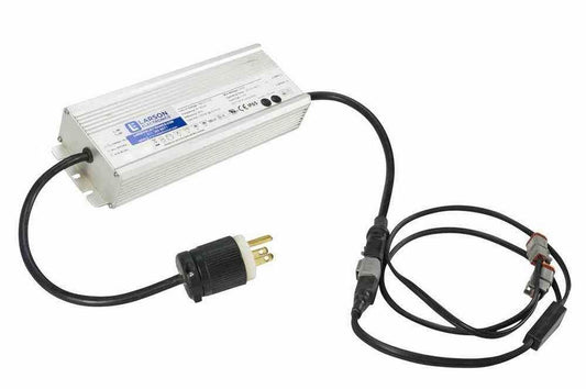 2 Plug Multiport AC to DC transformer converts 120-277 volt AC to 12/24 Volts DC - 25 Amp Max