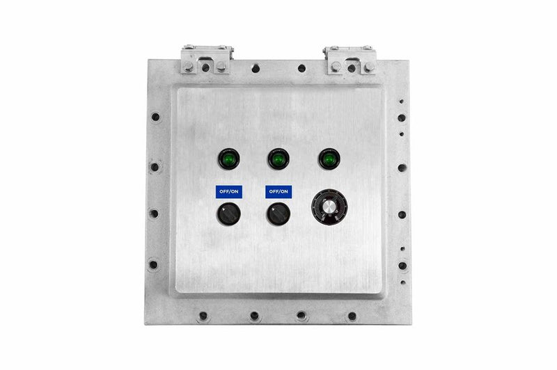 Explosion Proof Control Station - C1D1/C2D1 - (3) Green Pilot Lights, (2) 2-pos Switches - Potentiometer - (2) Hubs