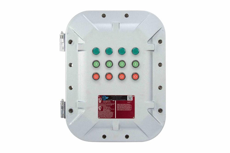 Explosion Proof Control Station - C1D1 - (8) 20A Rated Momentary Push Buttons - Surface Mount, (4) Hubs