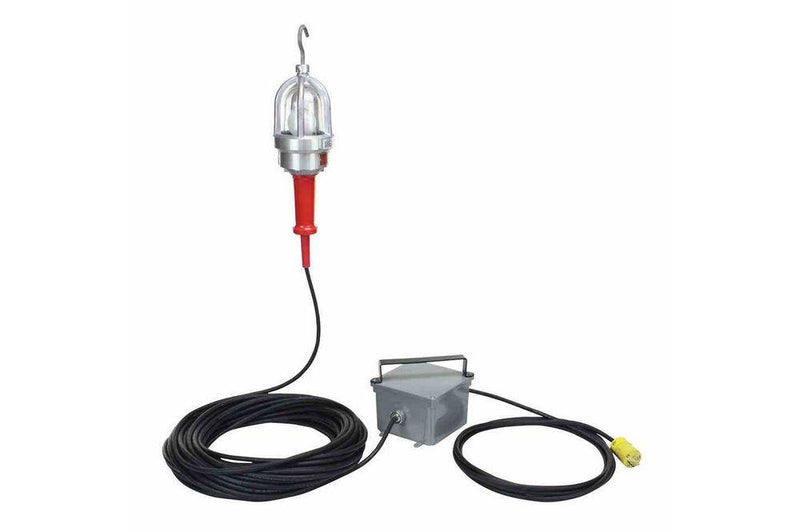 Explosion Proof Drop Light w/ Inline Transformer - 220VAC 50Hz Stepped Down to 12VDC - 100' Cord
