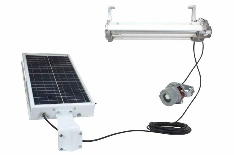 Solar Powered Explosion Proof LED Lighting w/ Motion Sensor - 2 Foot, 2 Lamp Fixture - Class 1, Div. 1 - 60' Cord
