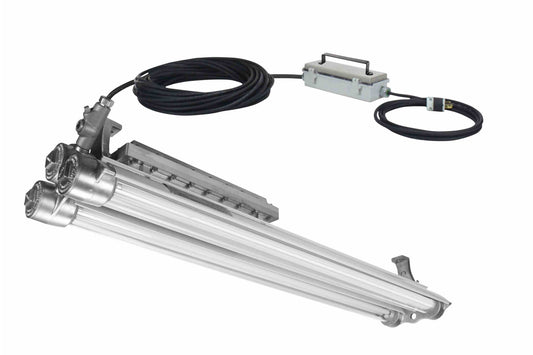 Larson Surface Mount Explosion Proof Fluorescent Lights - 2 Lamp 4 foot - 50' Cord - Stepdown Transformer