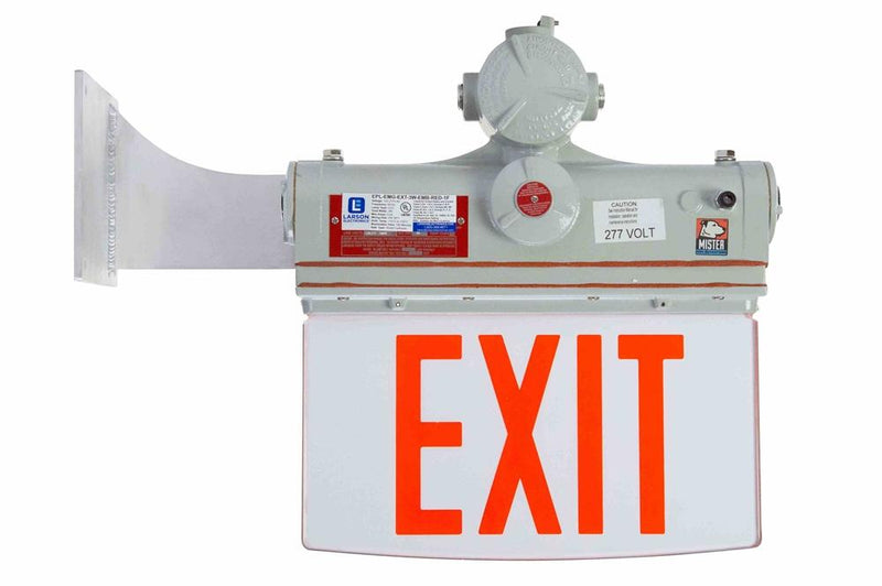 Explosion Proof Exit Sign - C1D1 - IP65 - 120V/277VAC - Emergency Battery Back-Up - 16" Extended End Mount Bracket