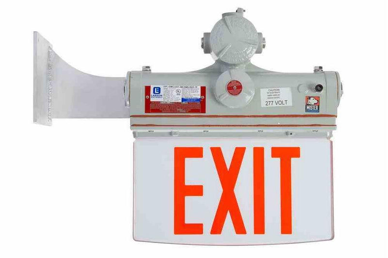 Explosion Proof Exit Sign - C1D1 - IP65 - 120V/277VAC - Emergency Battery Back-Up -End Mount Bracket