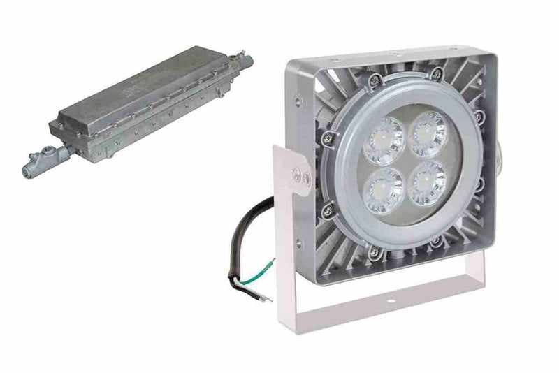 C1D1 Explosion Proof 50W LED Flood Light w/ Emergency Backup - Paint Booth Approved - Adj Mount