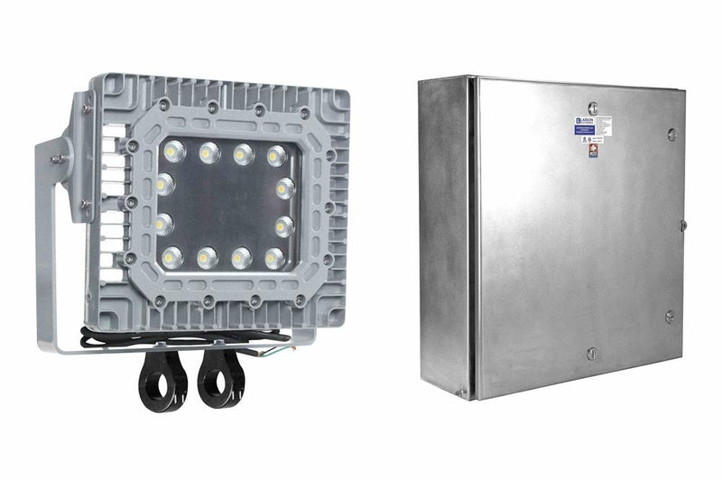 150W Explosion Proof Battery-powered LED Fixture - 24V - (12) 12V 40aH Batteries, Disconnect, Ext. BC - 10Hr Runtime