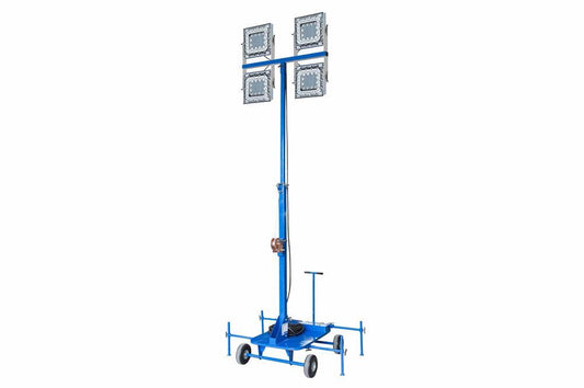 600W Pull Around Explosion Proof Light Tower w/ Anti-static Wheels - (4) LED Lamps - 50' Cord