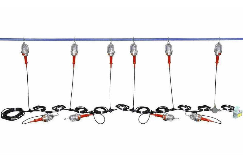 Explosion Proof LED String Lights - 10 lights - Daisy Chain Connection - 12/3 SOOW - 100ft Stringer