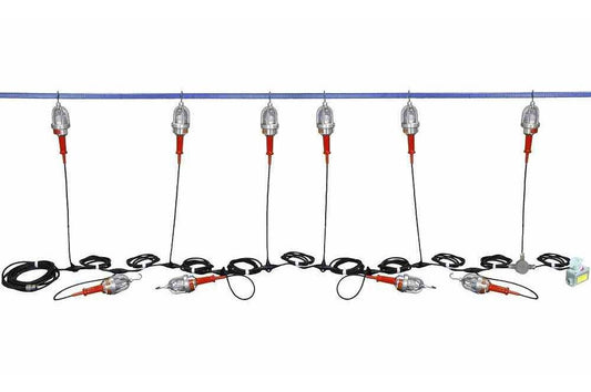 48V Explosion Proof LED String Lights - 10 light - Daisy Chain End-2-End Connection - 100ft Stringer