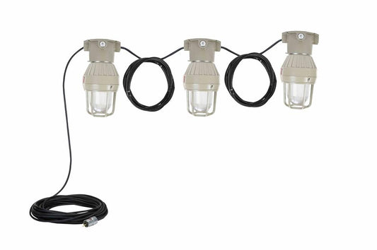 30W Explosion Proof LED String Light - C1D1/C2D1 - (3) Lamps - 20' 16/3 SOOW Cord - EXP Cord Cap