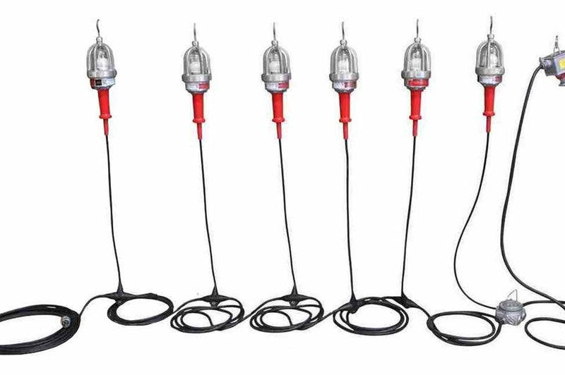 Explosion Proof LED String Light - Class I, II, III - (6) Lamps - Daisy Chain End-2-End Connection - 60ft Stringer