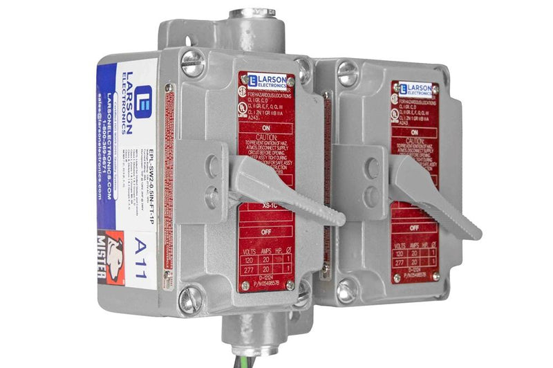 Explosion Proof Double Gang Switch - Class I, II, III - (2) Gang Box, (2) Momentary 3-way Switches - Copper-free Aluminum