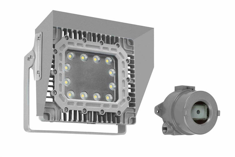 100W Explosion Proof LED Wall Pack Light w/ Glare Shield - Surface Mount- 11,667L - C1D1 - Photocell