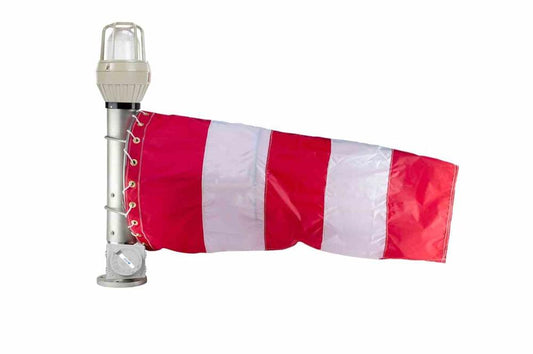 Explosion Proof Illuminated Windsock - Class I, II III - (2) 15W Red/White LED Lights - Pole Mount - 18"OD x 60"L