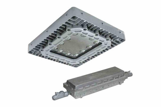150W Explosion Proof High Bay LED Light Fixture w/ Remote Emergency Battery Backup - Class I, II -120/277V - 17,500 lms