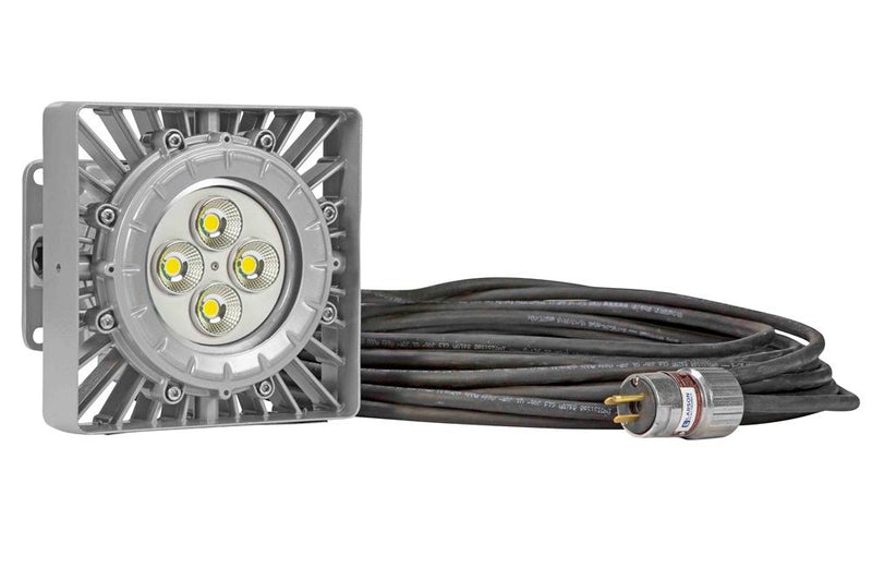 50W Explosion Proof LED Flood Light Fixture - C1D2, C2D1/C2D2 - Serviceable Junction Box - 40' Cord