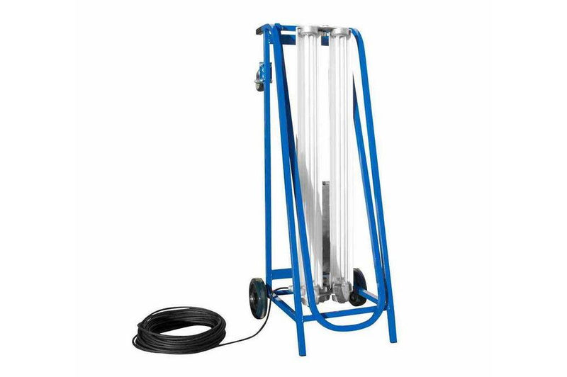 Explosion Proof Paint Spray Booth Light - Wheeled Dolly Cart - 20,000 Lumens - 4' 4 lamp - 100' Cord