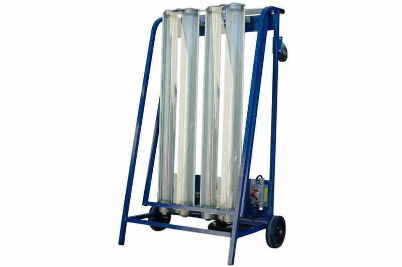 Explosion Proof Fluorescent Light Upright Cart with Wheels - 40,000 Lumens - Paint Booth Approved