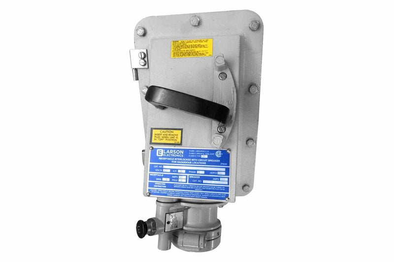 150A Explosion Proof Receptacle w/ Interlocked CB - Class I, II, III - 3W4P, 600V AC - Type FD Breaker - (2) Hubs