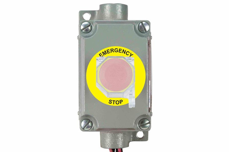 10A Explosion Proof Mushroom Push Button Switch - Class I, II, III - Lockout Tagout Flip Cover, Legend