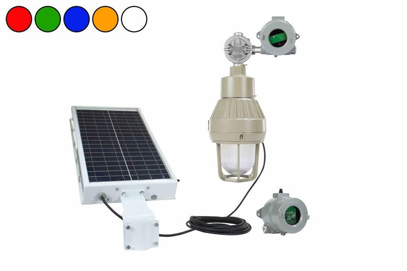 Solar Powered Explosion Proof LED Strobe Light - C1D1 - Wireless Remote - 80' Cord - C1D2 Panel