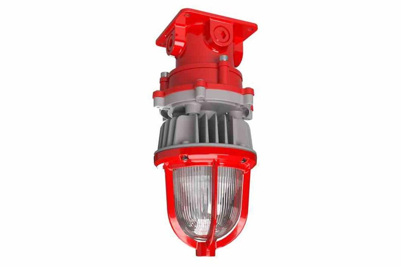 15W Explosion Proof Colored Strobe Warning Light, C1D1, 120-277V, 2,250 lms, Ceiling Mount, Mason Jar / Jelly Jar Beacon, Red Housing