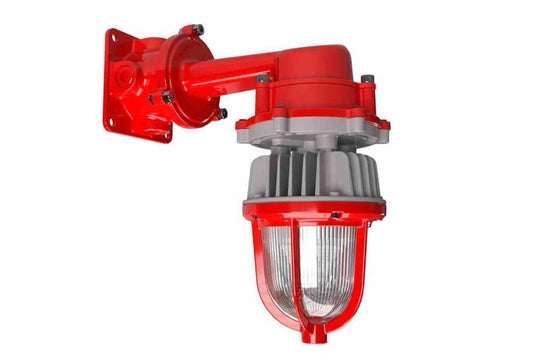 15W Explosion Proof Colored Strobe Warning Light, C1D1, 120-277V, 2,250 lms, Wall Mount, Mason Jar / Jelly Jar Beacon, Red Housing