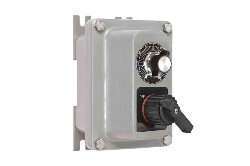 Explosion Proof 0-10V Rotary Dimmer w/ 3-Way On/Off Switch - Single Pole Double Throw - Class I, II, III/Group B Rated - Copper-free Aluminum - N4X