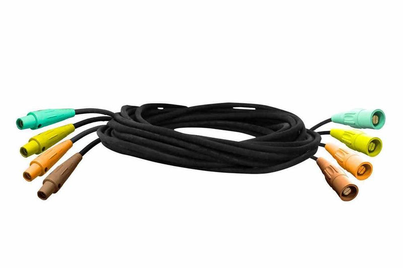 Camlock Adaptor Cable Set - 400A Continuous - (4) 25' 1/0-1C Type W Cables w/ Male/Female Camlocks - Brown, Orange, Yellow, Green