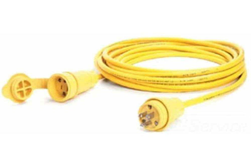 50' 12/3 SOOW 15A Weatherproof Extension Power Cord - 5-15 - 125V - Yellow Color - Outdoor Rated