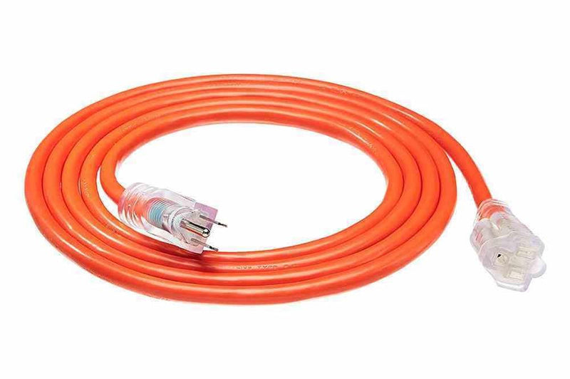 100' 12/3 SJTW Extension Power Cord - 125V - 15A Rated, Molded Plug - Orange/Outdoor