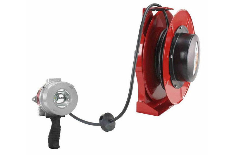 12W Explosion Proof Handheld LED Light w/ Cord Reel - 120-277V Stepped Down to 12V - 50' 12/3 Cord