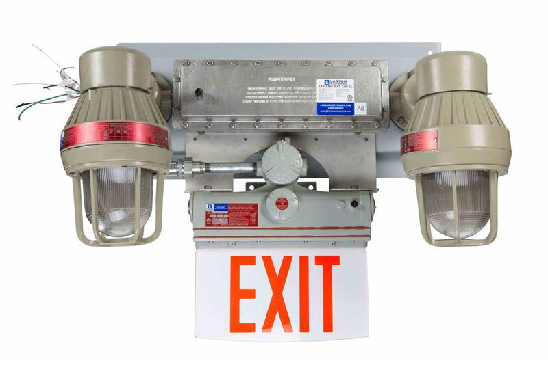 Explosion Proof LED Bug Eyes with Exit Sign - C1D1 Emergency Lighting System - 90 Minutes - 120-277V