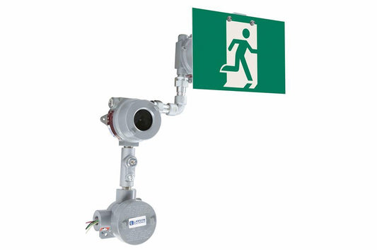 Explosion Proof Exit Sign w/ Emergency Backup - Class I, II, III - Green/White, Running Man - IP65