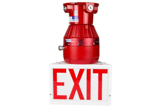 10W Red Explosion Proof LED Exit Sign - 1050 Lumens - Class I Div 1 & 2 - 120-277V AC