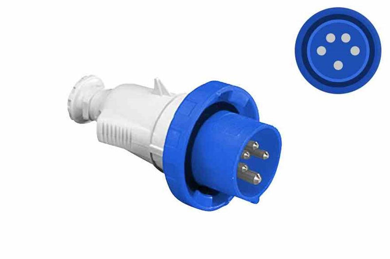 Industrial Pin and Sleeve Plug - 32 Amp - 208Y/120 3PH - 4P5W 3P+N+E - IP67 - Hinged Cover - 60309