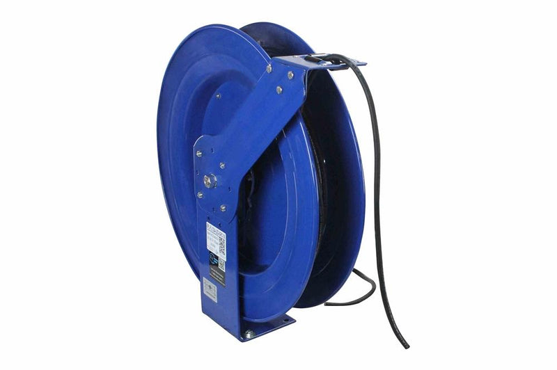 General Area Use Cord Reel - 50 Foot 16/4 SOOW Cord - Flying Leads on Both Ends - 600V Max Voltage - Non-Racheting Reel