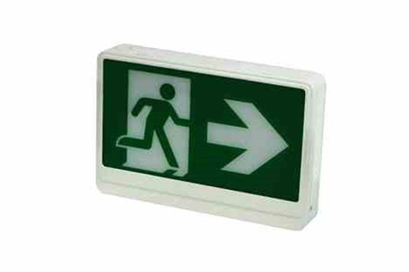 General Area LED Exit Sign w/ Emergency Battery - 120V, 60Hz - Running Man w/ Directional Arrow