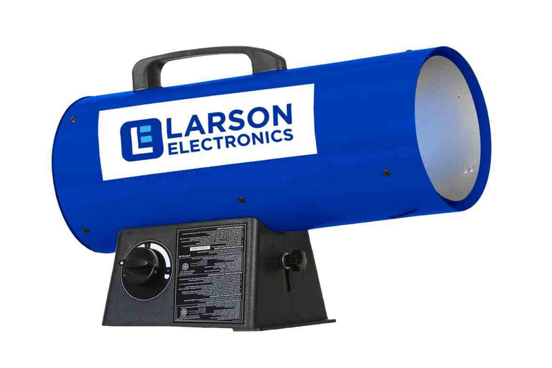 Larson Adjustable Forced Air Heater - 120V - Propane - 400 CFM, Up to 125K BTUs - 10' Hose/Regulator - Blue