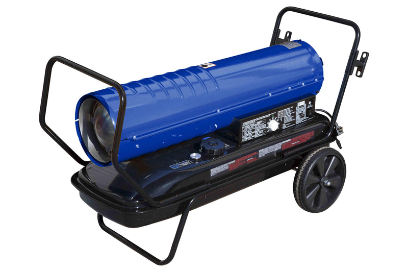 Larson Cart Mounted Forced Air Heater - 120V - Kerosene/Diesel - 670 CFM, 215000 BTUs - 13 Gal Tank - Blue